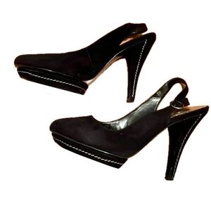 BCBG Paris Tulip Black Suede Sling Back Heals with Contrast off White st…